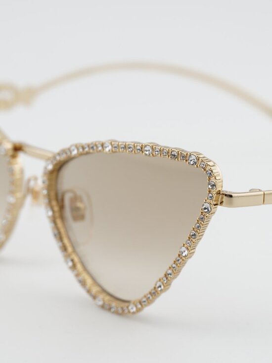 Gucci GG1569S 003 Sunglasses Gold with White Stone Cat Eye Frame, Grey Lenses main image 10